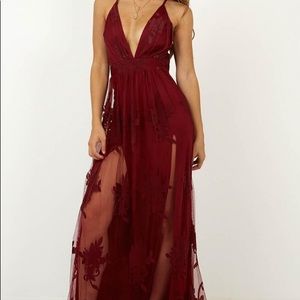 Showpo. Promenade Maxi dress in the colour wine